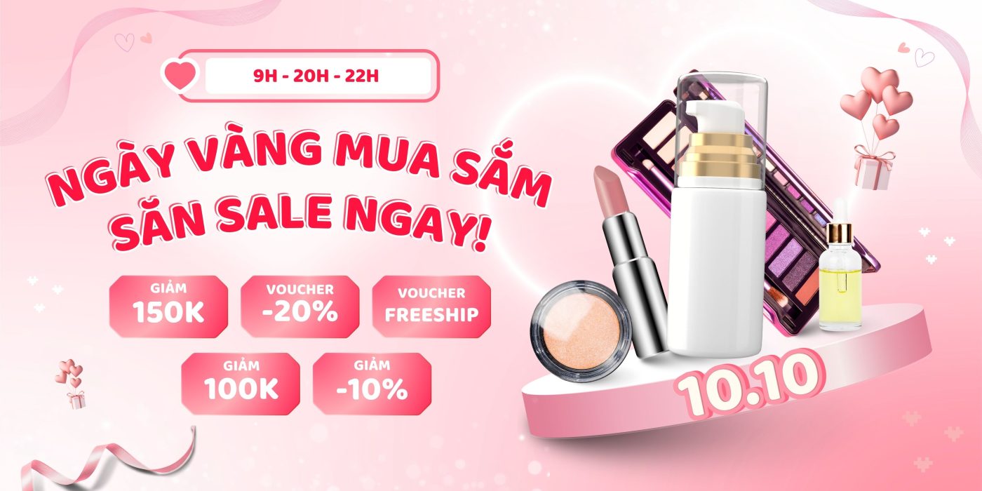 Hồng gradient đỏ trắng hiện đại mỹ phẩm giảm giá làm đẹp banner
