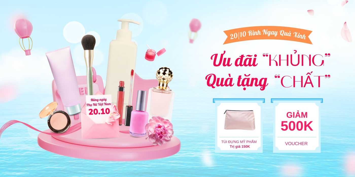 Xanh dương hồng cam hiện đại mỹ phẩm Phụ nữ Việt Nam banner
